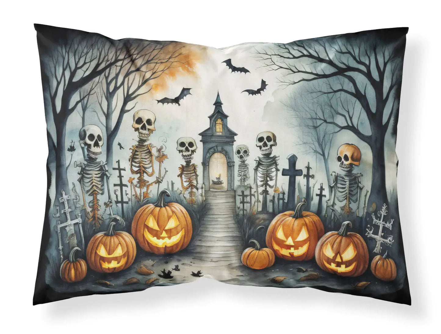 Skeleton Pumpkin Graveyard Halloween Pillowcase – Spooky Decor
