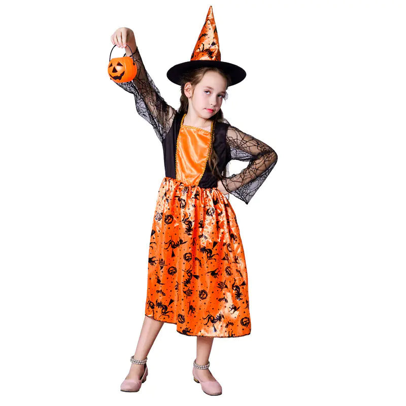 Halloween Pumpkin Witch Costume for Girls
