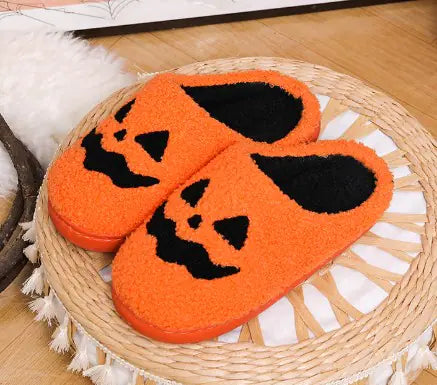 Pumpkin Face Indoor Halloween Slippers