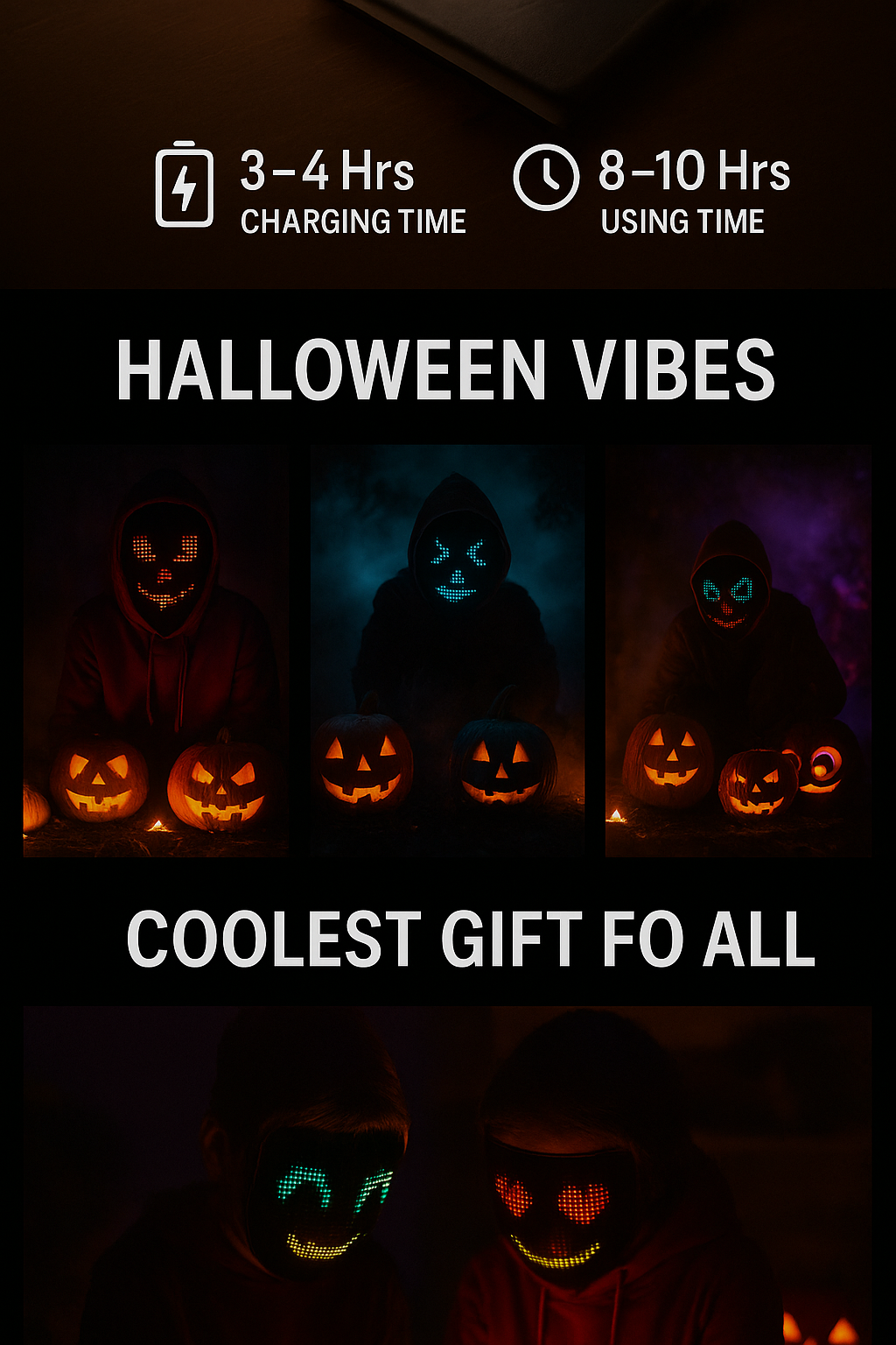 Programmable LED Face Mask – Light-Up Halloween & Party Mask