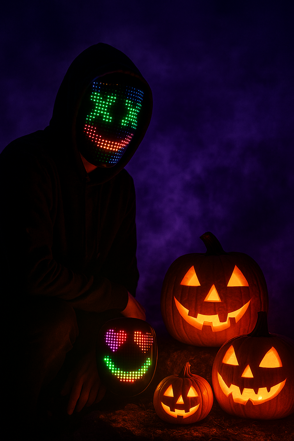 Programmable LED Face Mask – Light-Up Halloween & Party Mask