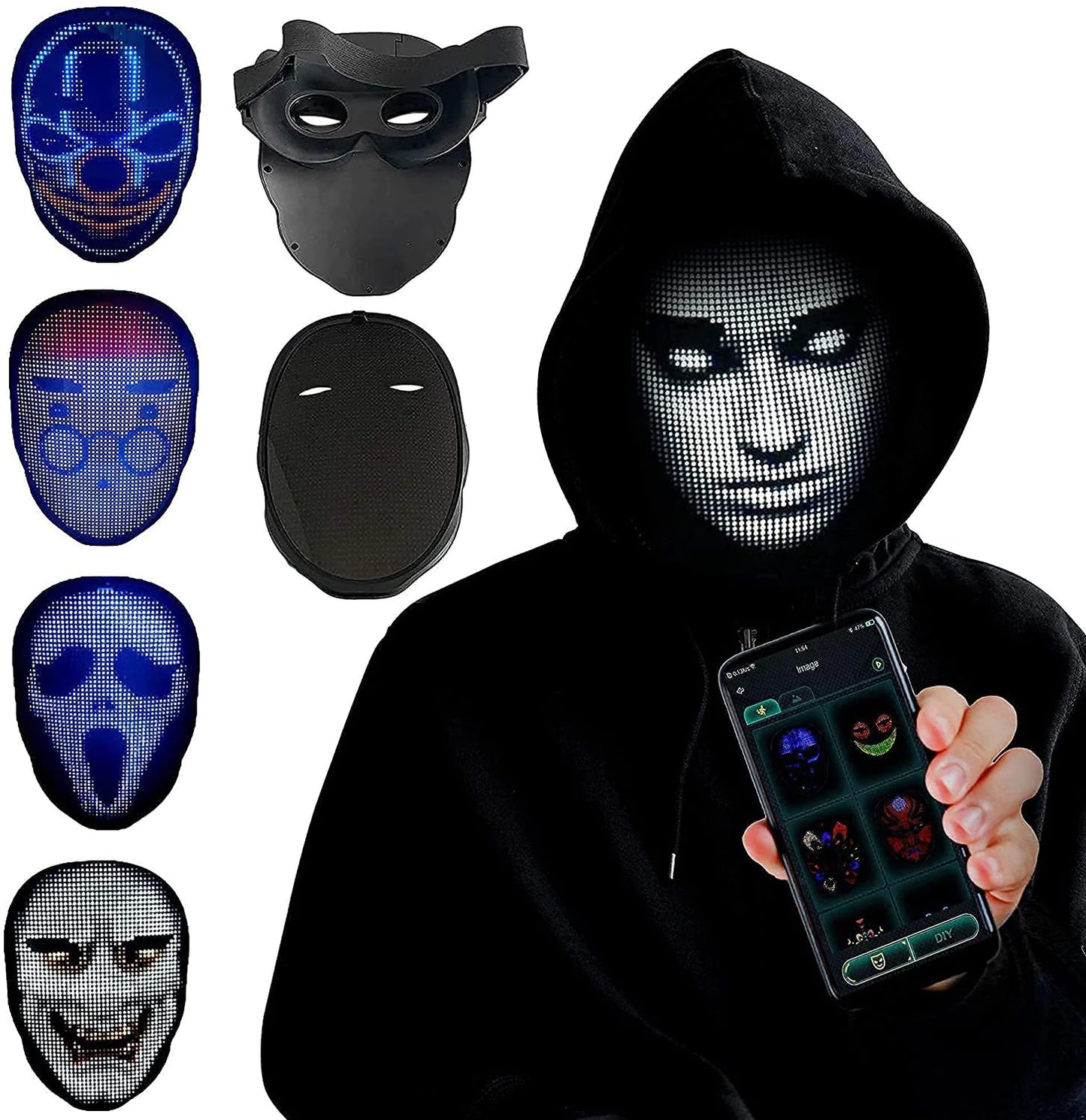 Programmable LED Face Mask – Light-Up Halloween & Party Mask