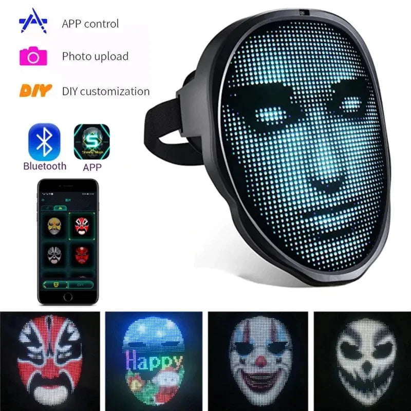 Programmable LED Face Mask – Light-Up Halloween & Party Mask