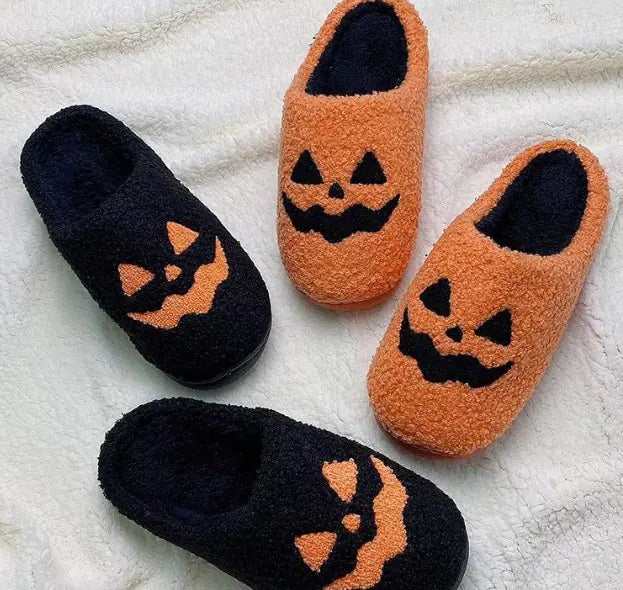Pumpkin Face Indoor Halloween Slippers