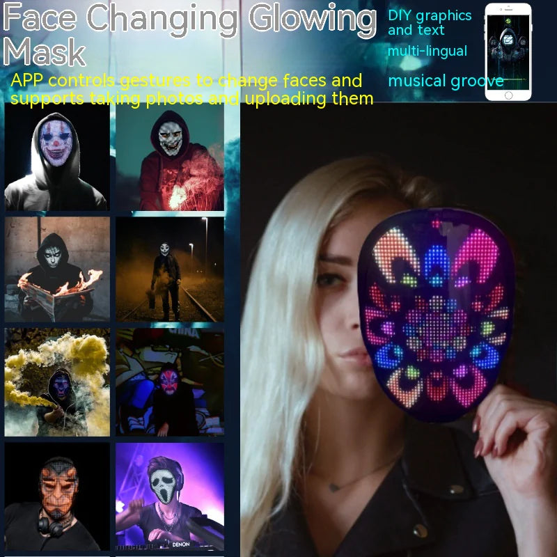 Programmable LED Face Mask – Light-Up Halloween & Party Mask